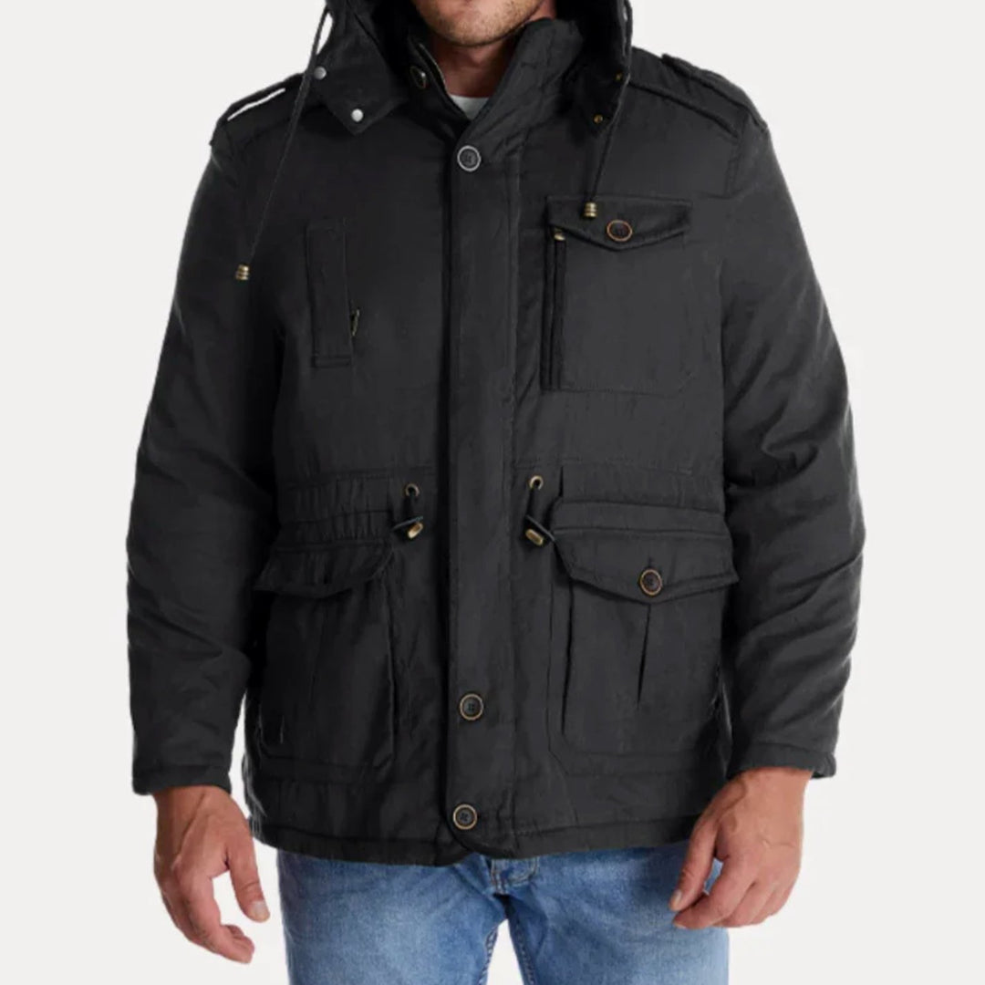 Men's Fleece-Lined Hooded Multi-Pocket Winter Parka