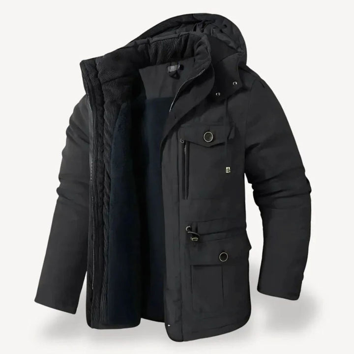 Men's Fleece-Lined Hooded Multi-Pocket Winter Parka
