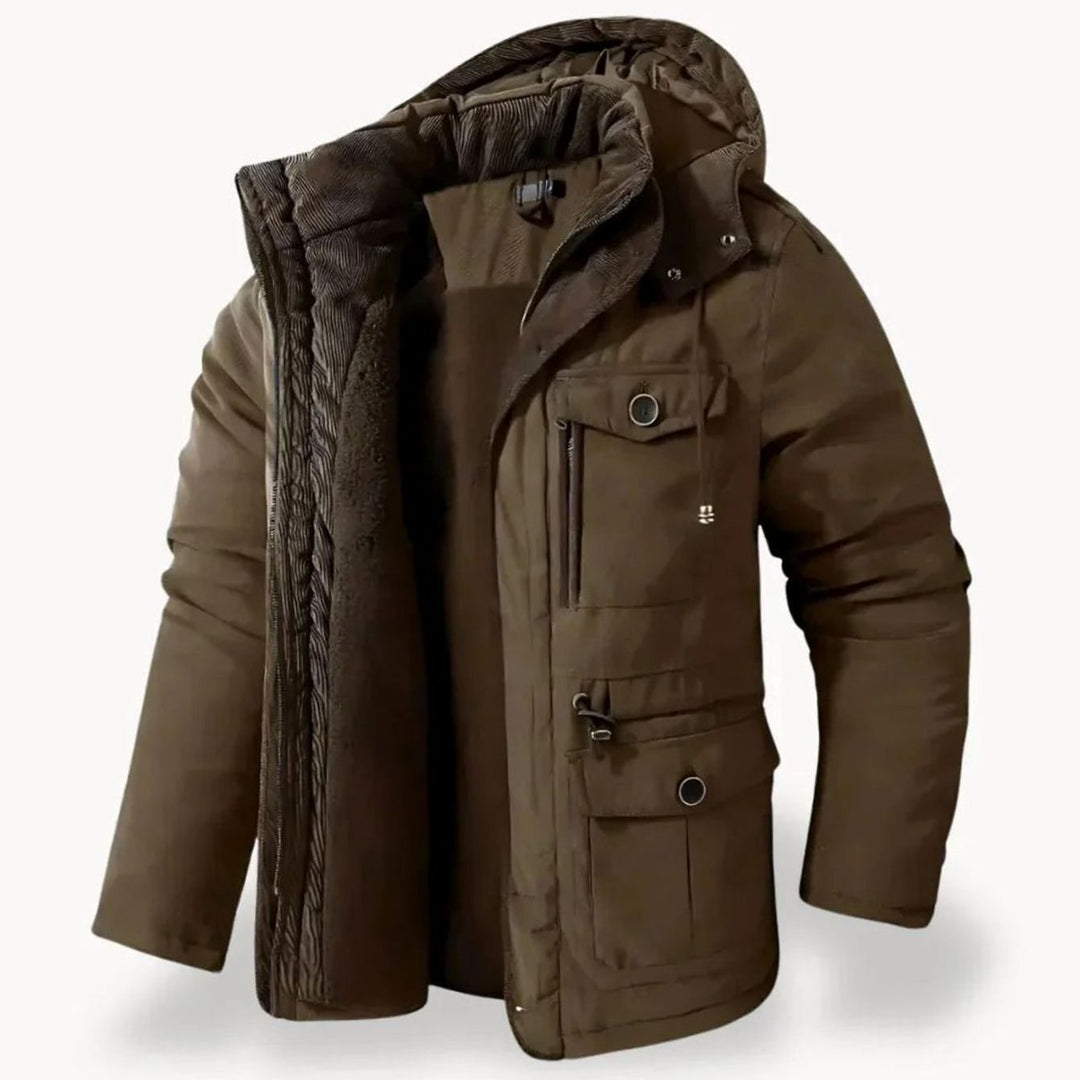Men's Fleece-Lined Hooded Multi-Pocket Winter Parka