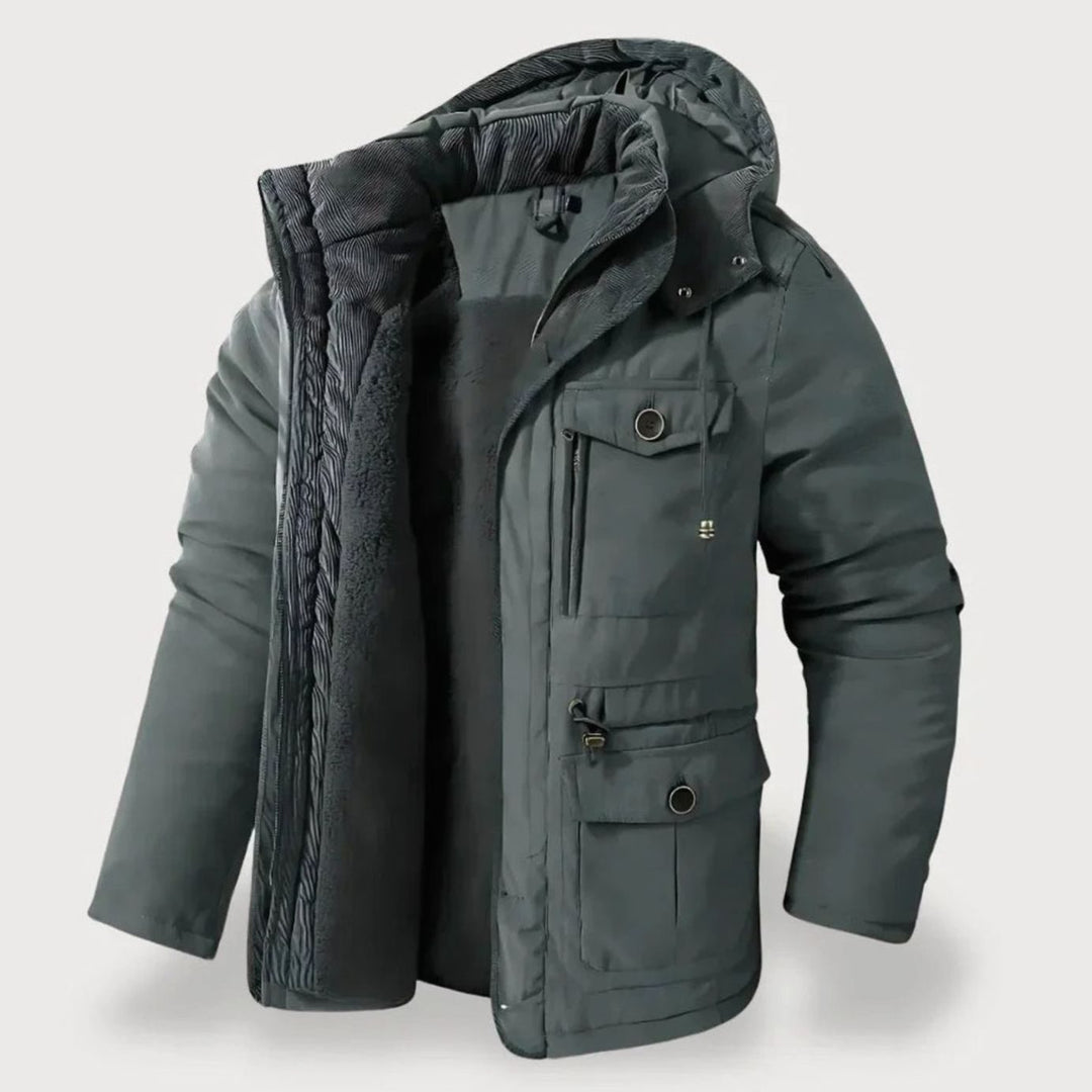 Men's Fleece-Lined Hooded Multi-Pocket Winter Parka