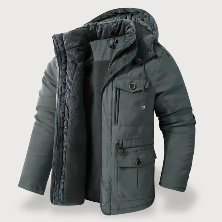 Men's Fleece-Lined Hooded Multi-Pocket Winter Parka