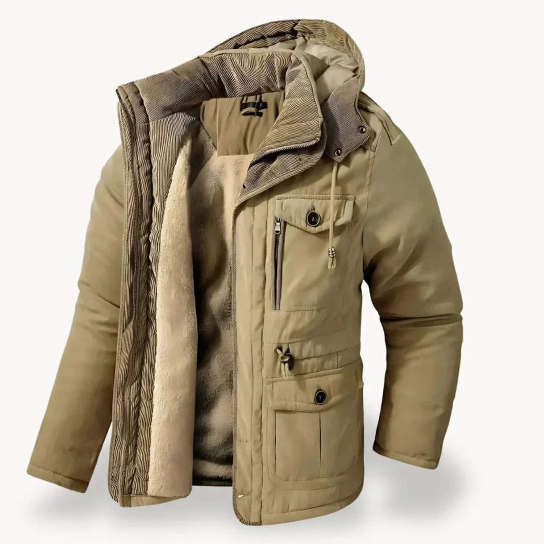 Men's Fleece-Lined Hooded Multi-Pocket Winter Parka