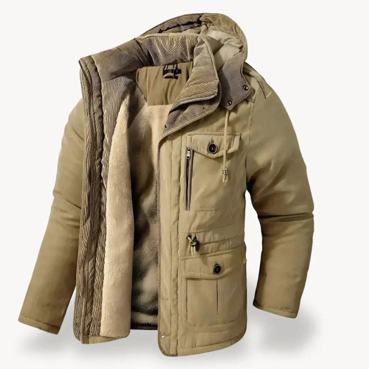 Men's Fleece-Lined Hooded Multi-Pocket Winter Parka