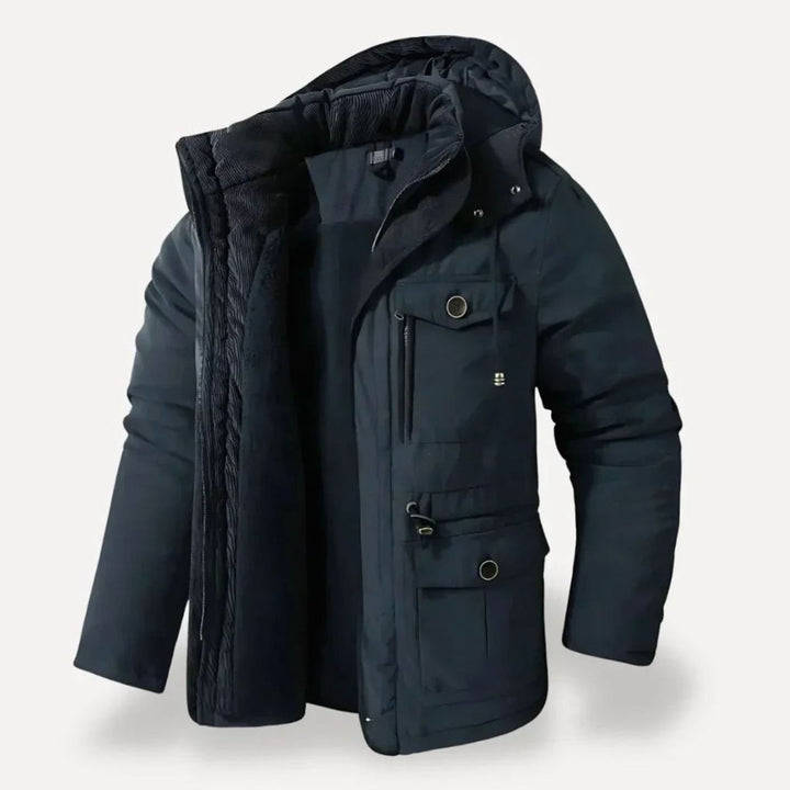 Men's Fleece-Lined Hooded Multi-Pocket Winter Parka