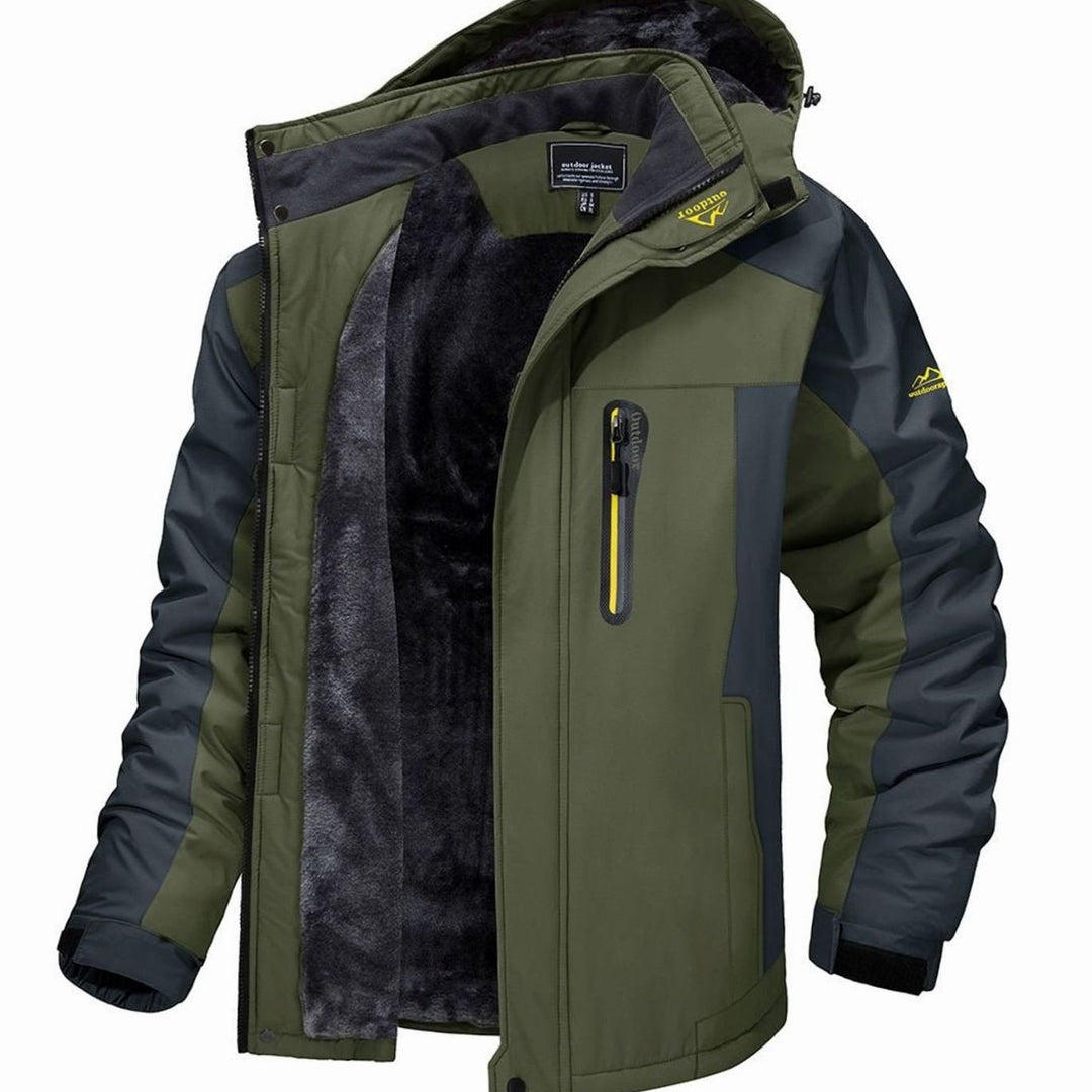 Men's Fleece-Lined Hooded Windproof Winter Outdoor Jacket