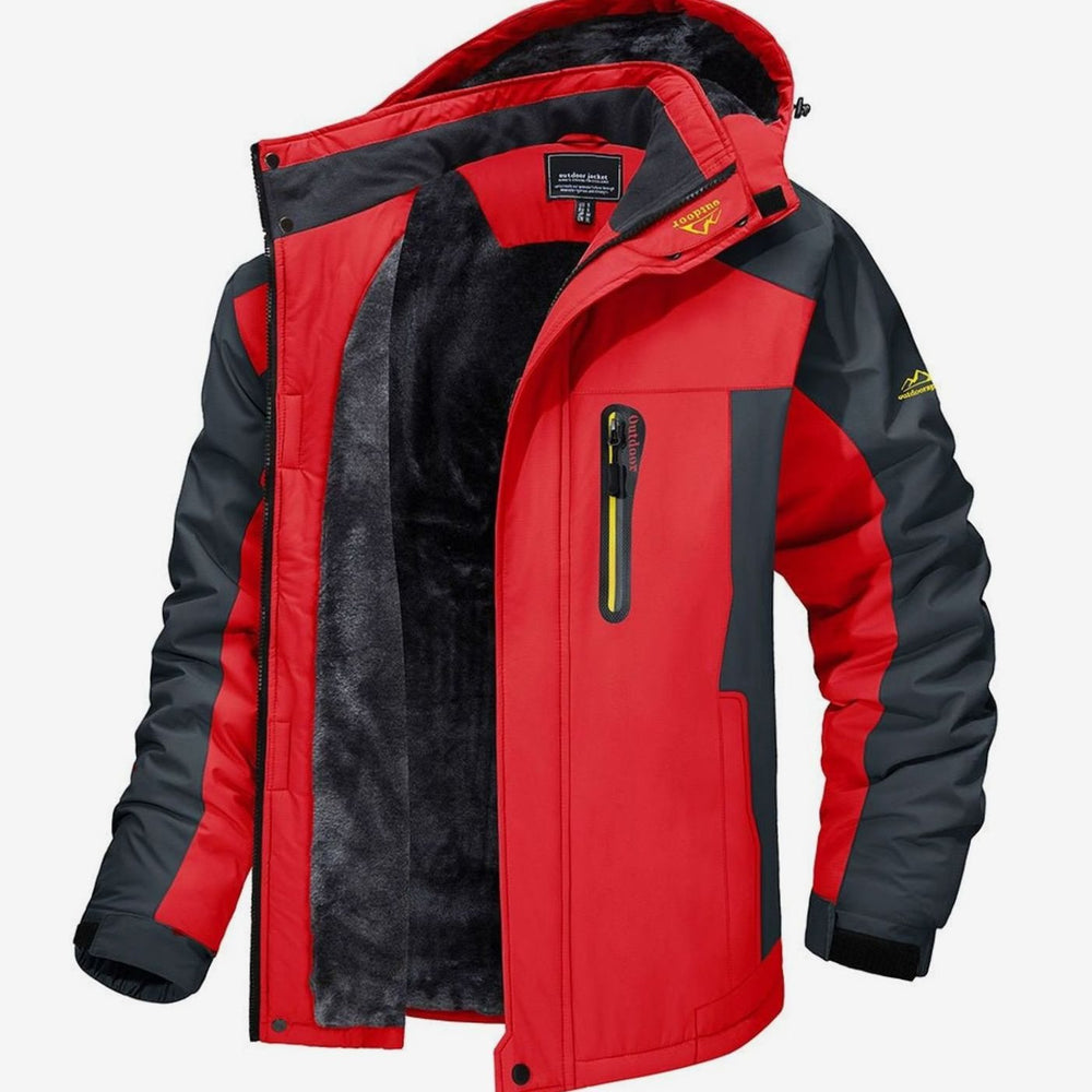 Men's Fleece-Lined Hooded Windproof Winter Outdoor Jacket