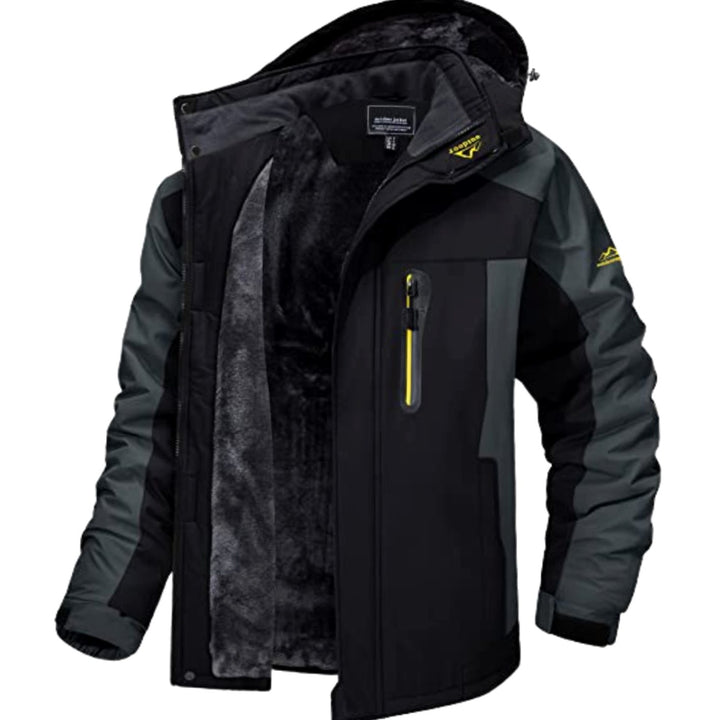 Men's Fleece-Lined Hooded Windproof Winter Outdoor Jacket
