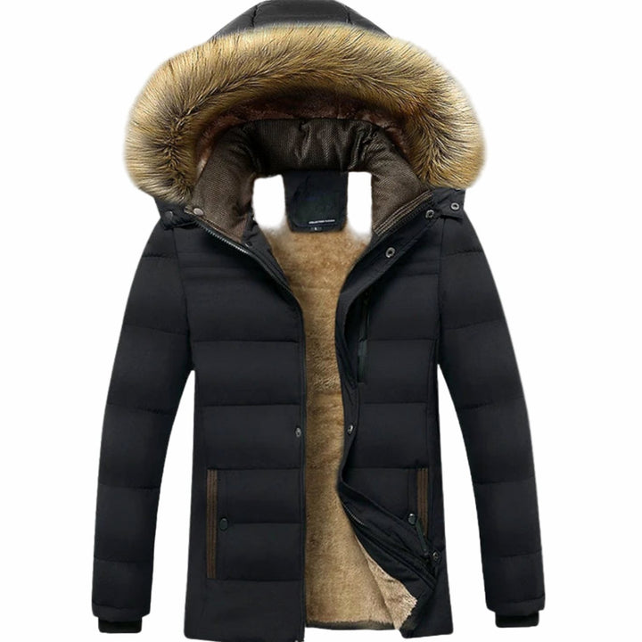 Men's Fleece-Lined Quilted Parka Jacket Faux Fur Hood
