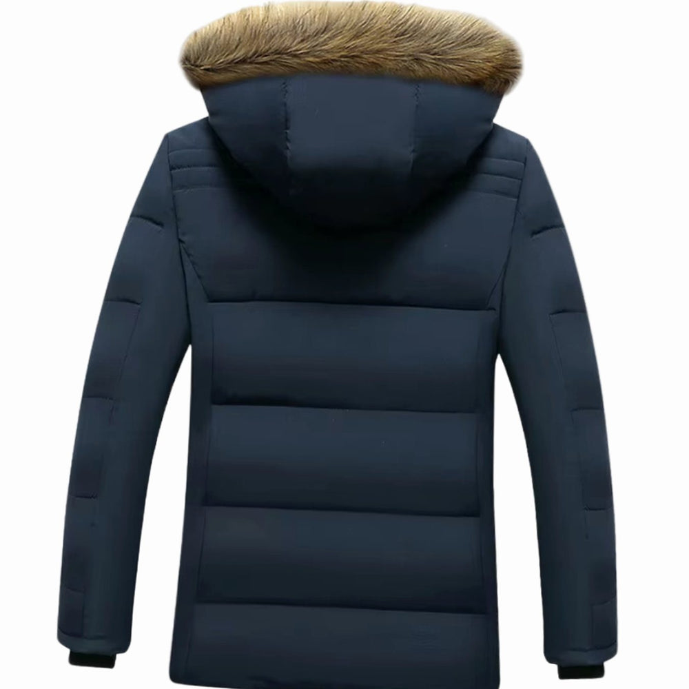 Men's Fleece-Lined Quilted Parka Jacket Faux Fur Hood