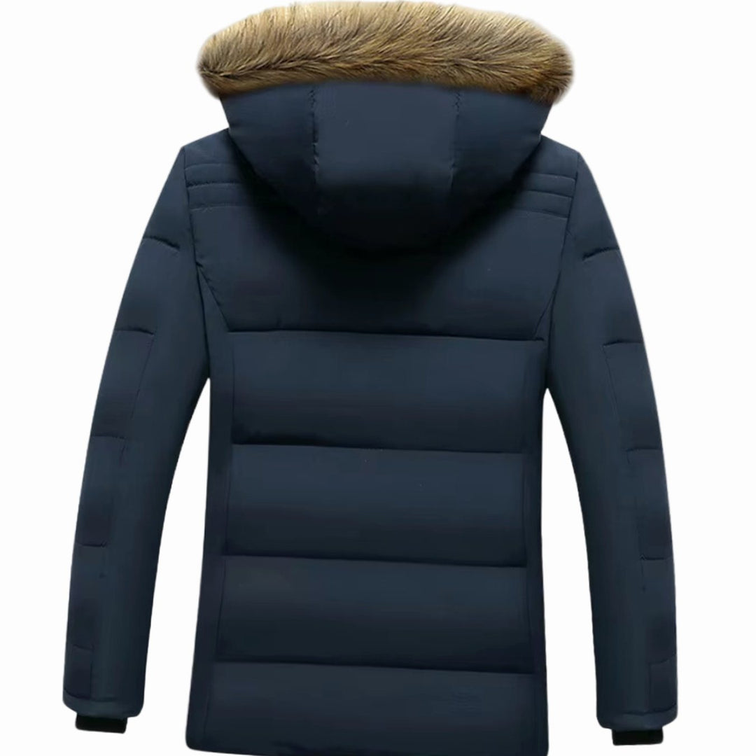 Men's Fleece-Lined Quilted Parka Jacket Faux Fur Hood