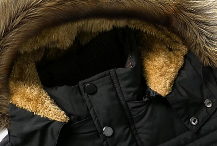 Men's Fleece-Lined Quilted Parka Jacket Faux Fur Hood