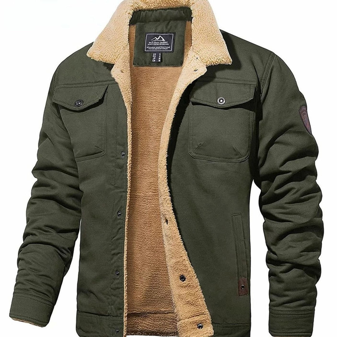 Men's Fleece-Lined Sherpa Collar Warm Casual Jacket - Army Green