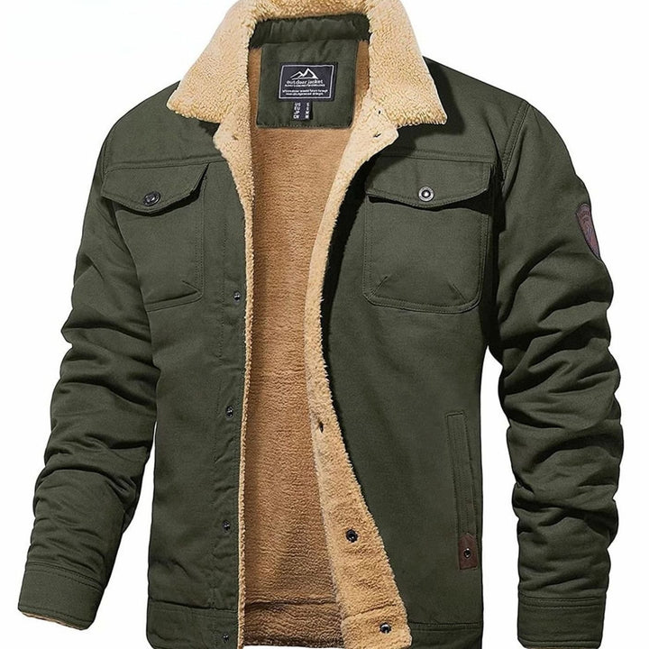 Men's Fleece-Lined Sherpa Collar Warm Casual Jacket - Army Green