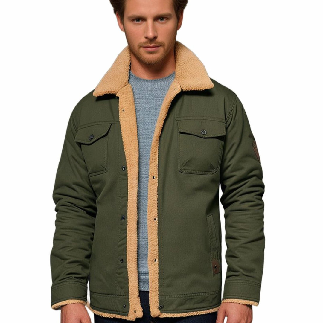 Men's Fleece-Lined Sherpa Collar Warm Casual Jacket
