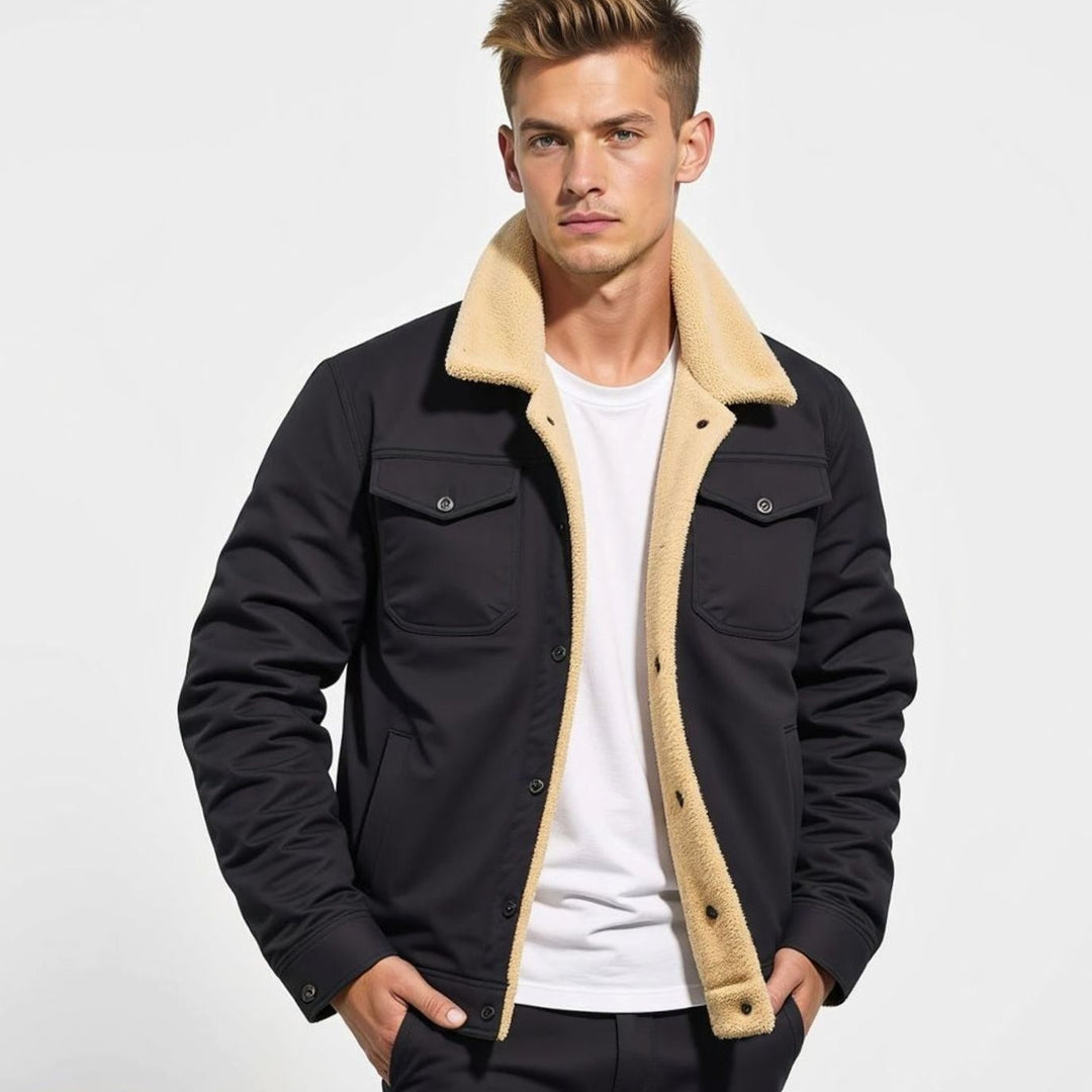 Men's Fleece-Lined Sherpa Collar Warm Casual Jacket