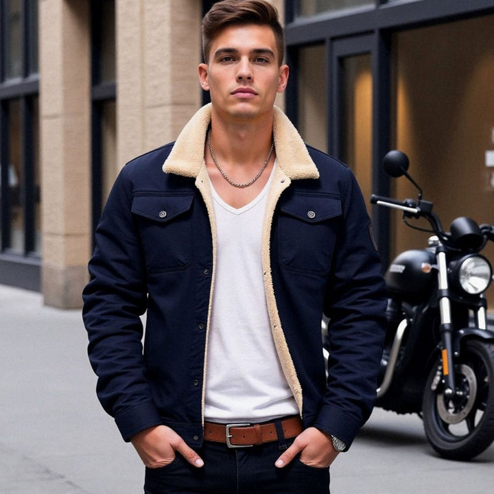 Men's Fleece-Lined Sherpa Collar Warm Casual Jacket