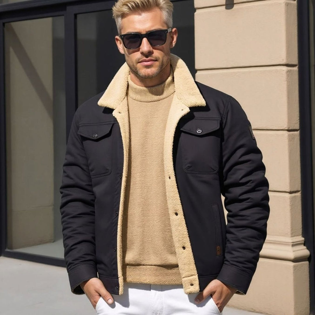 Men's Fleece-Lined Sherpa Collar Warm Casual Jacket