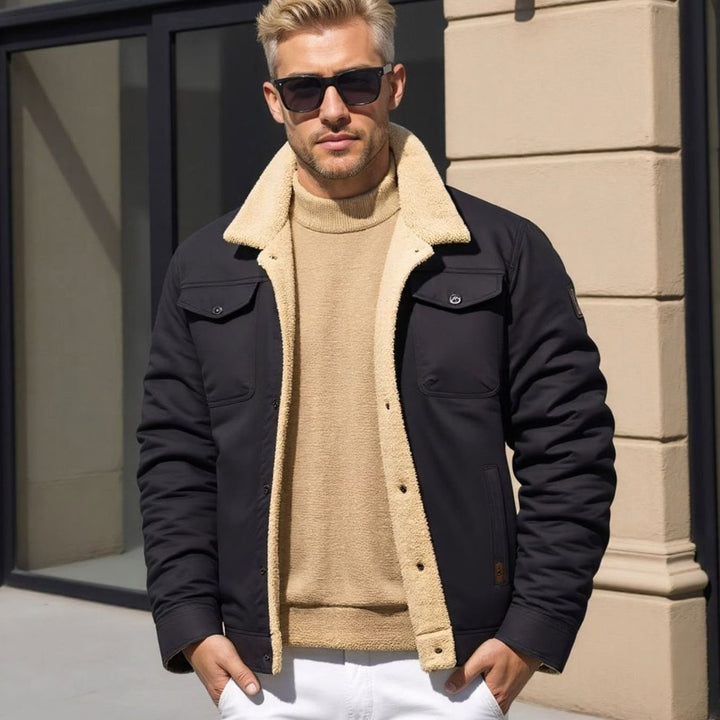 Men's Fleece-Lined Sherpa Collar Warm Casual Jacket