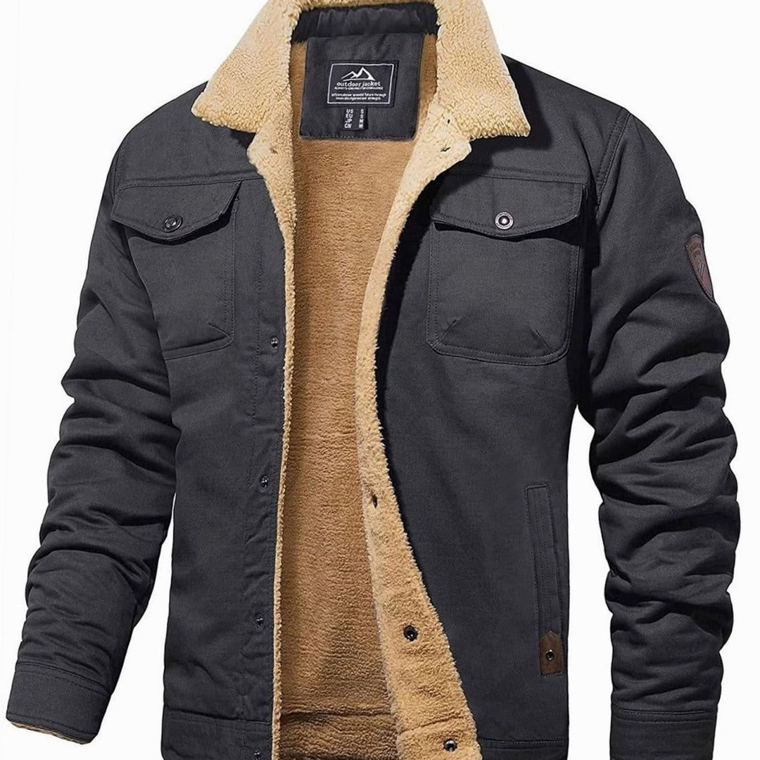 Men's Fleece-Lined Sherpa Collar Warm Casual Jacket - Dark Grey