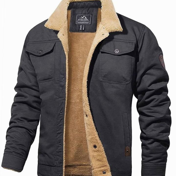Men's Fleece-Lined Sherpa Collar Warm Casual Jacket - Dark Grey