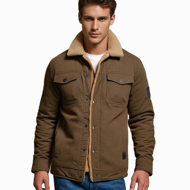 Men's Fleece-Lined Sherpa Collar Warm Casual Jacket