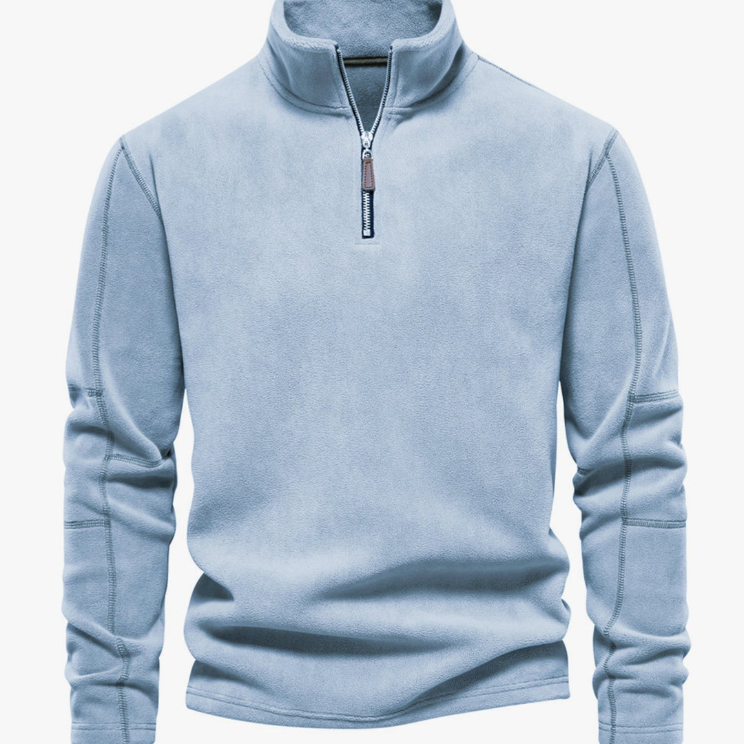 Men's Fleece Quarter-Zip Stand-Collar Pullover Sweatshirt