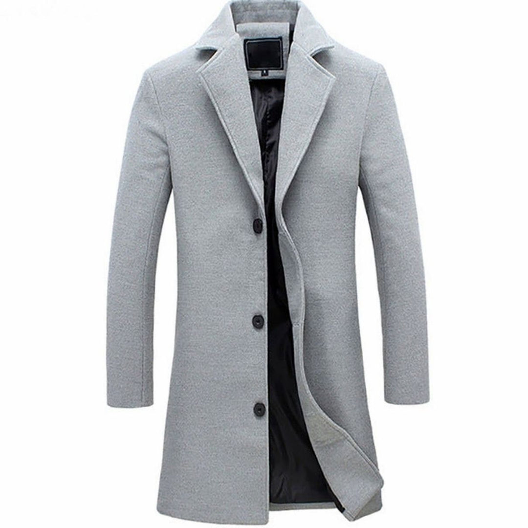 Men's Formal Single-Breasted Long Overcoat Slim Fit - Grey