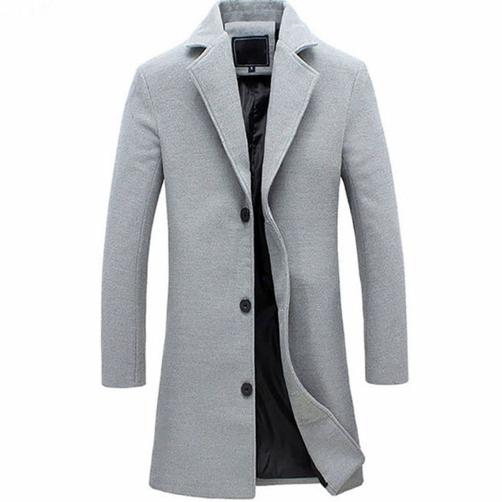 Men's Formal Single-Breasted Long Overcoat Slim Fit - Grey