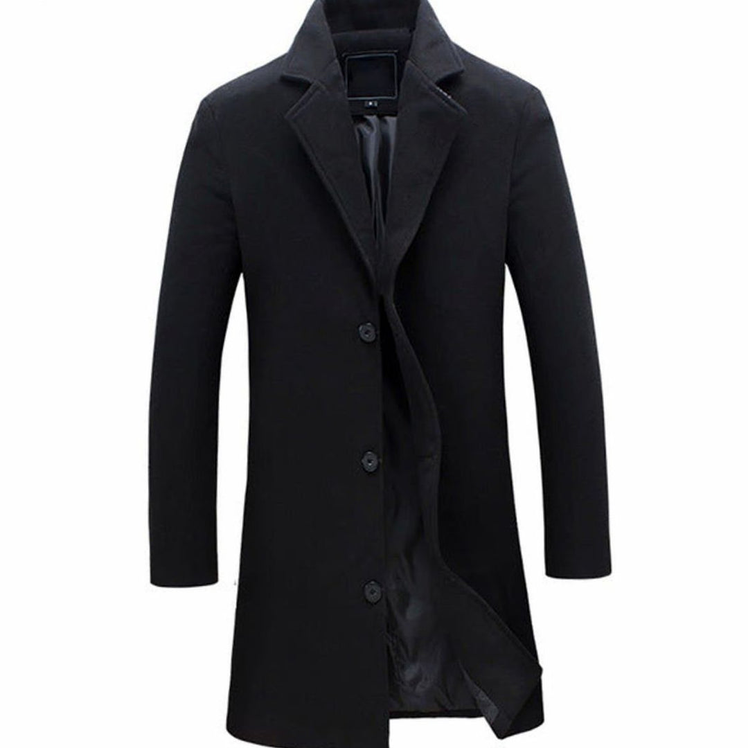 Men's Formal Single-Breasted Long Overcoat Slim Fit - Black