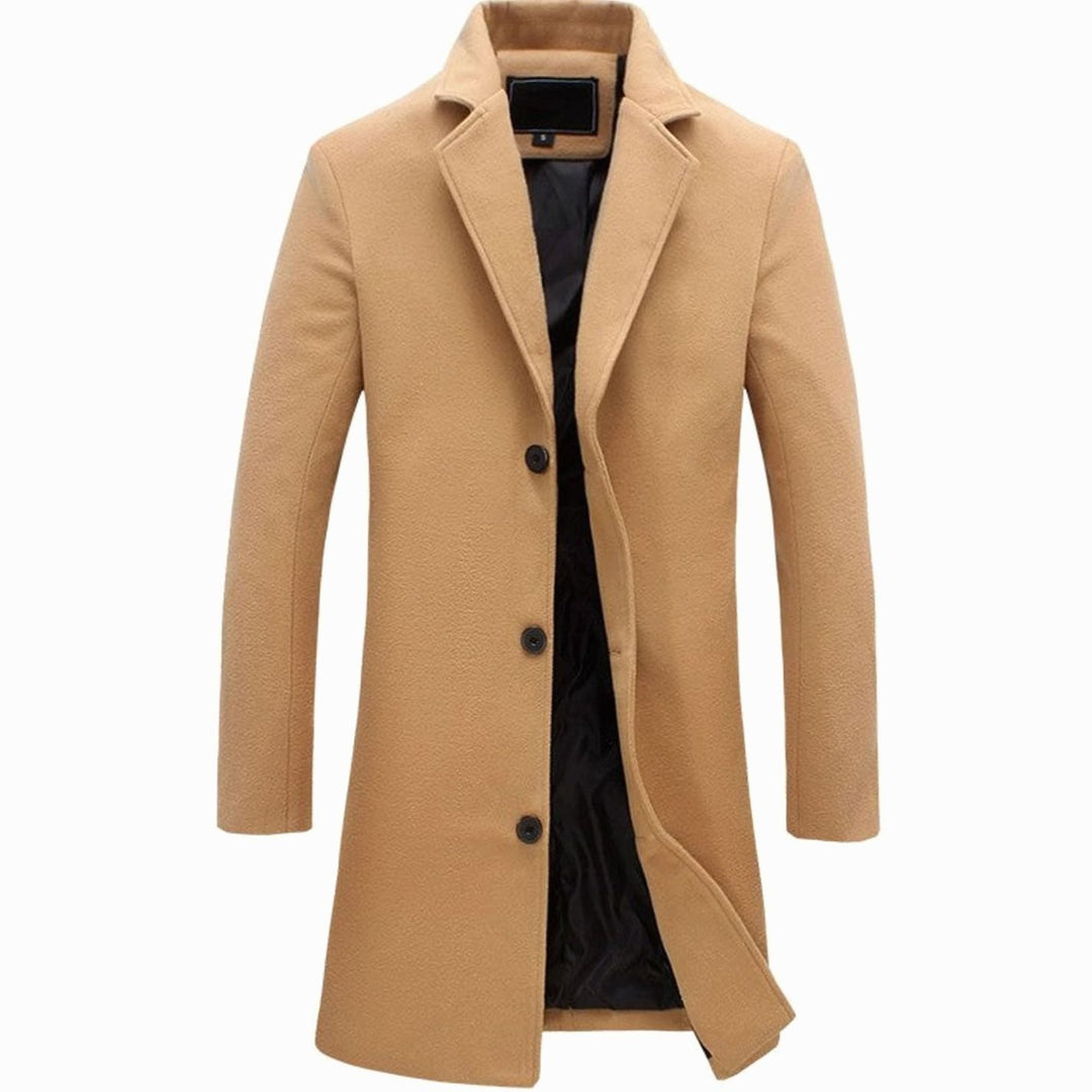 Men's Formal Single-Breasted Long Overcoat Slim Fit - Khaki
