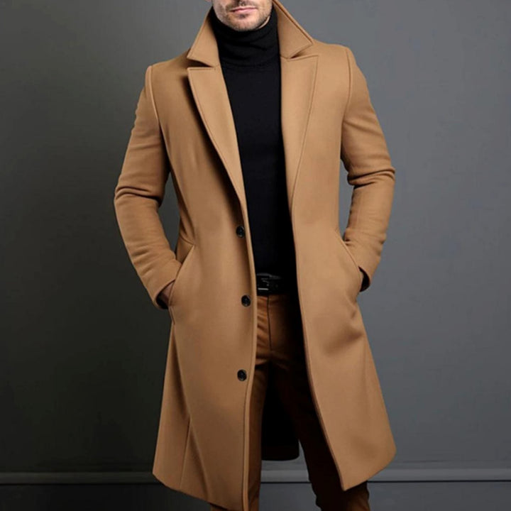 Men's Formal Slim-Fit Single-Breasted Longline Winter Coat - Brown