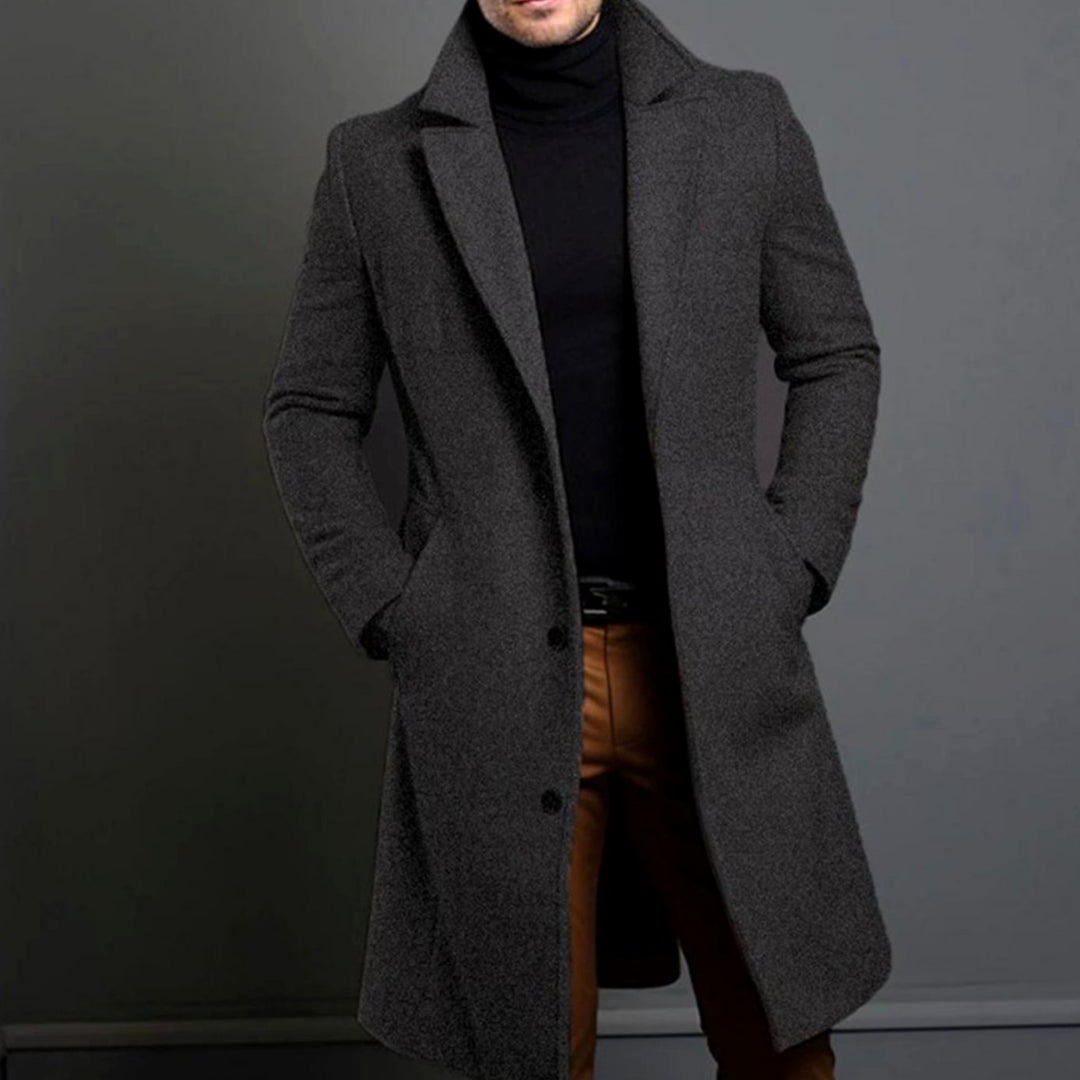 Men's Formal Slim-Fit Single-Breasted Longline Winter Coat - Grey