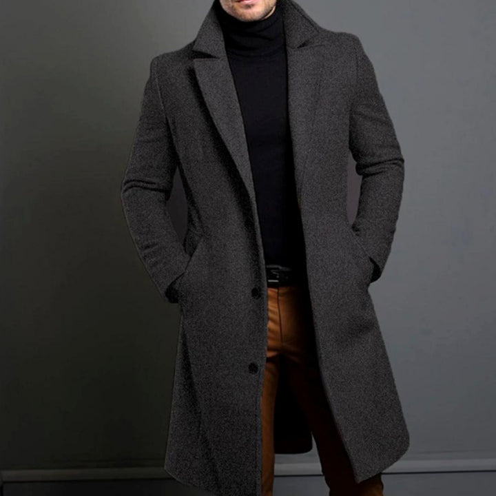 Men's Formal Slim-Fit Single-Breasted Longline Winter Coat - Grey