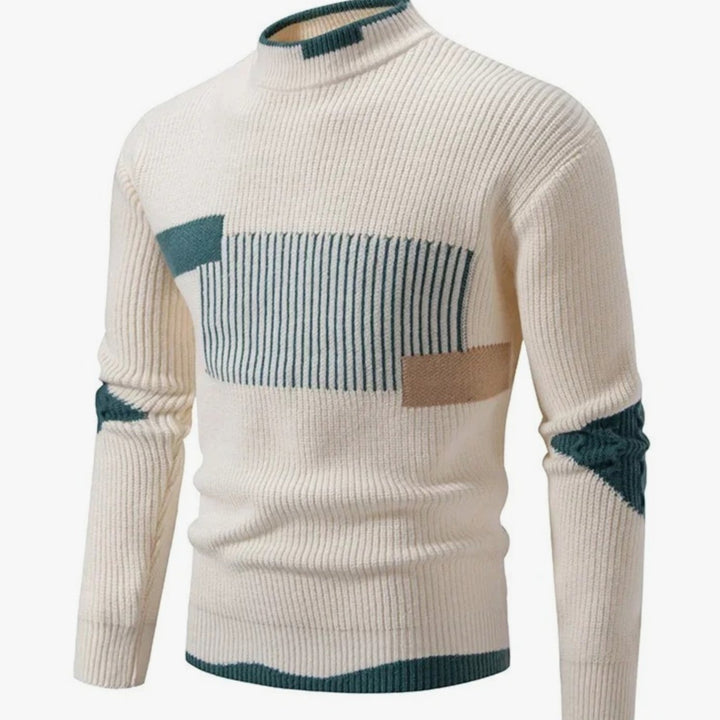 Men's Geometric Mock-Neck Ribbed Knit Jumper