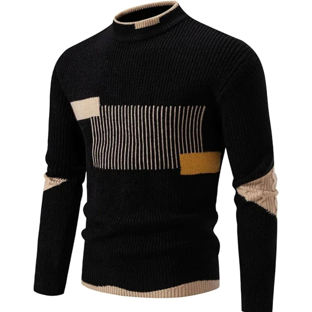 Men's Geometric Mock-Neck Ribbed Knit Jumper