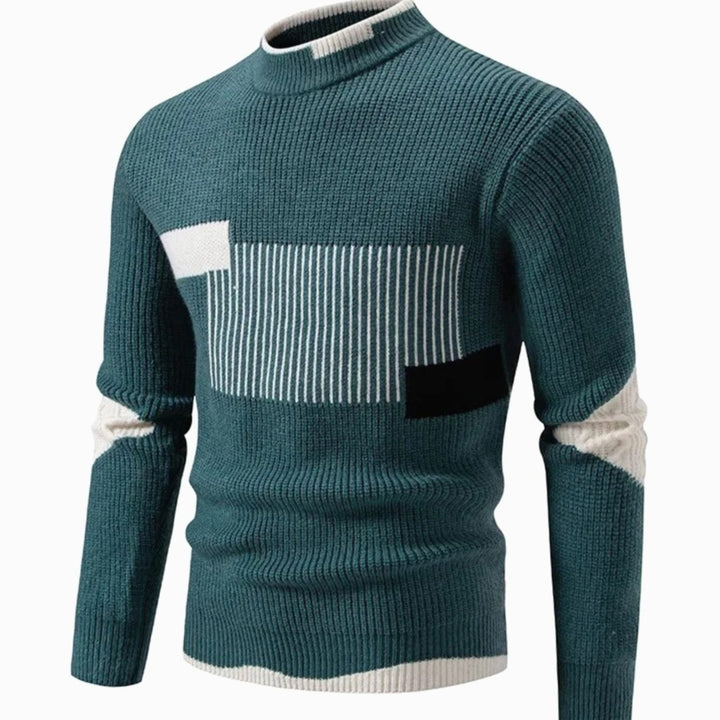 Men's Geometric Mock-Neck Ribbed Knit Jumper