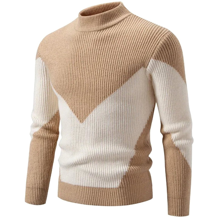 Men's Geometric Mock-Neck Ribbed Knit Jumper