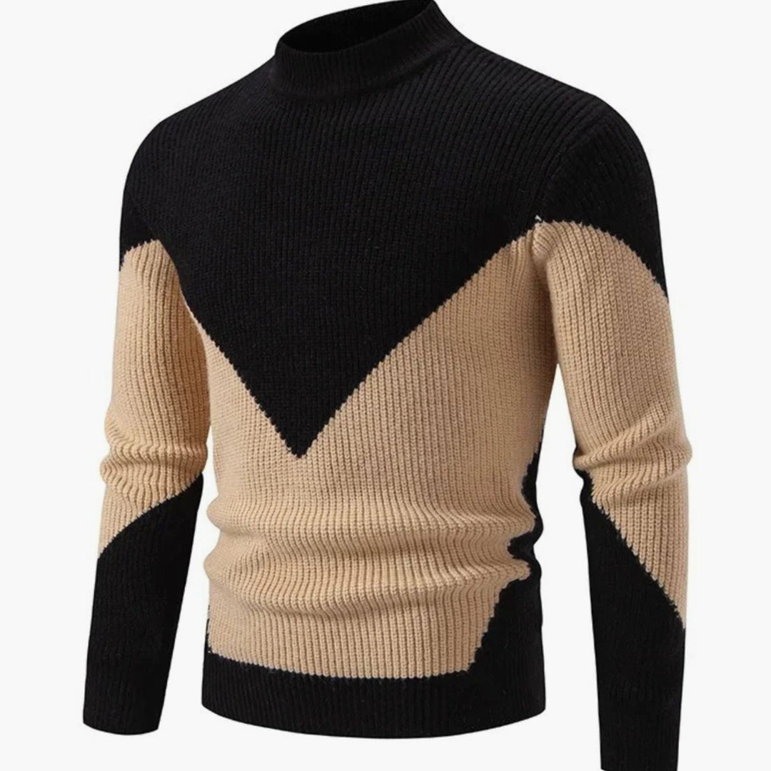 Men's Geometric Mock-Neck Ribbed Knit Jumper