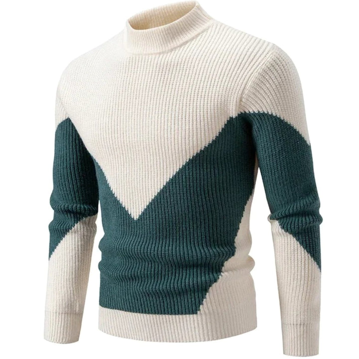 Men's Geometric Mock-Neck Ribbed Knit Jumper