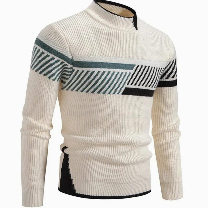 Men's Geometric Mock-Neck Ribbed Knit Jumper