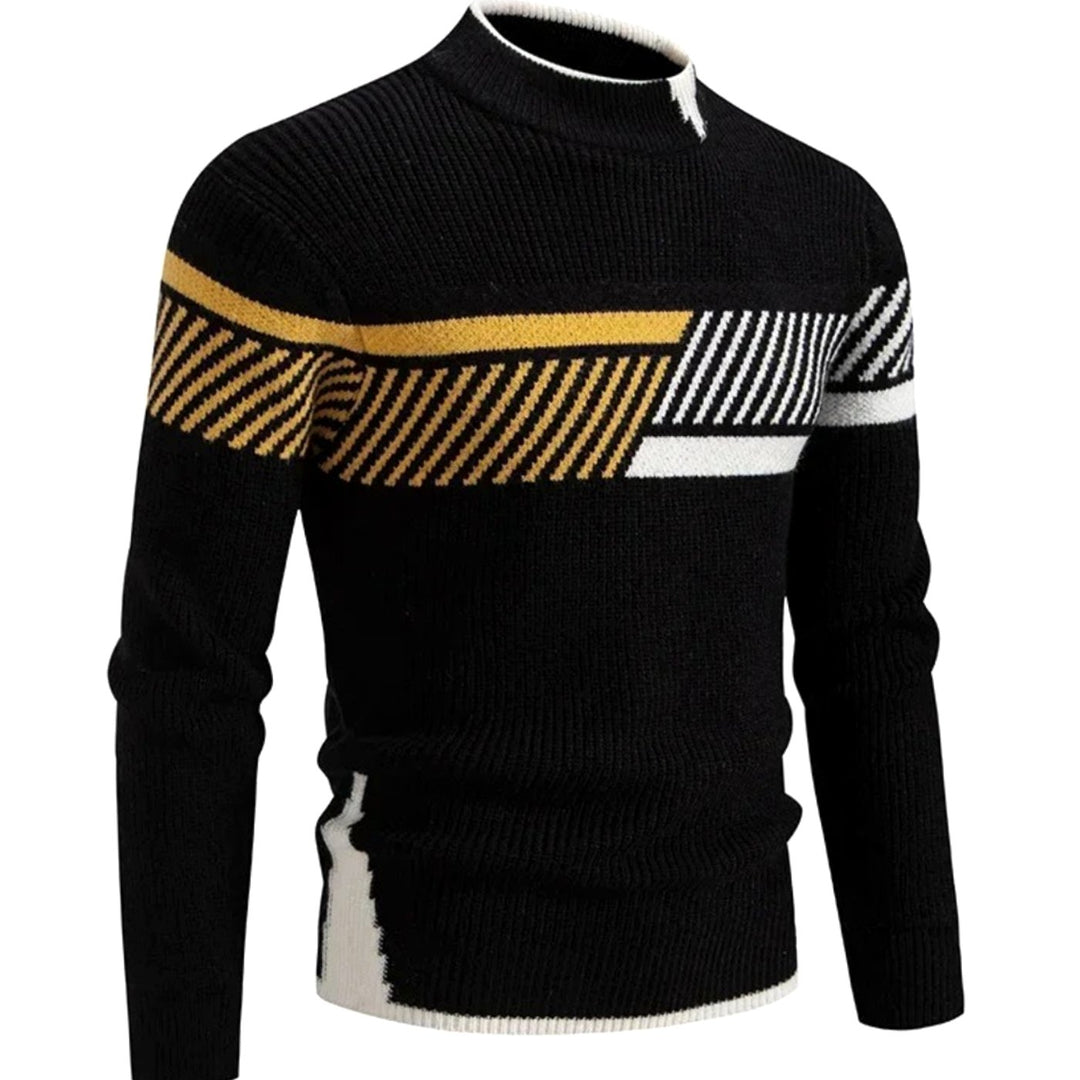 Men's Geometric Mock-Neck Ribbed Knit Jumper
