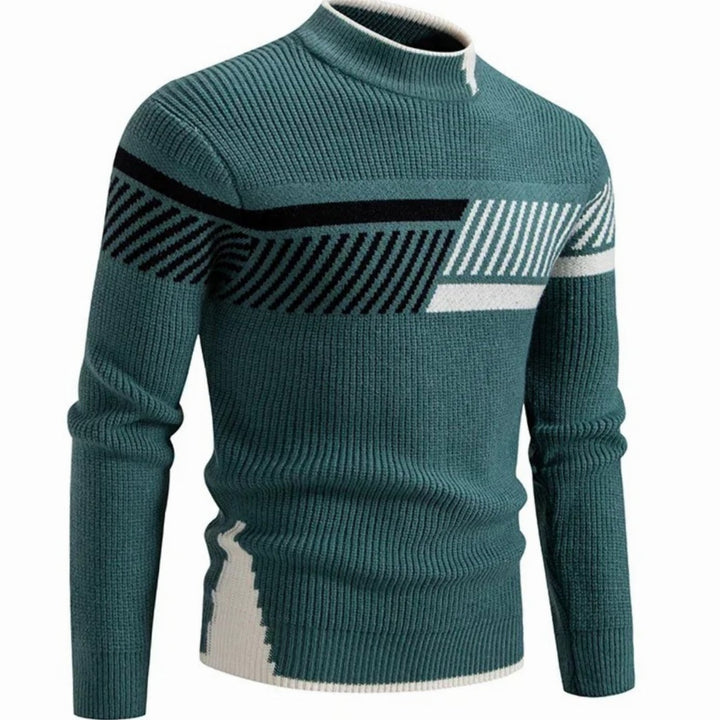 Men's Geometric Mock-Neck Ribbed Knit Jumper
