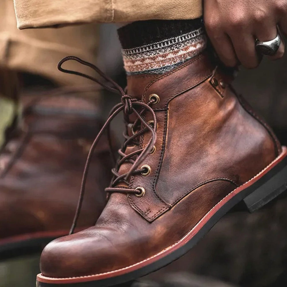 Men's Lace-Up Ankle Boots Casual Leather-Look Chukka