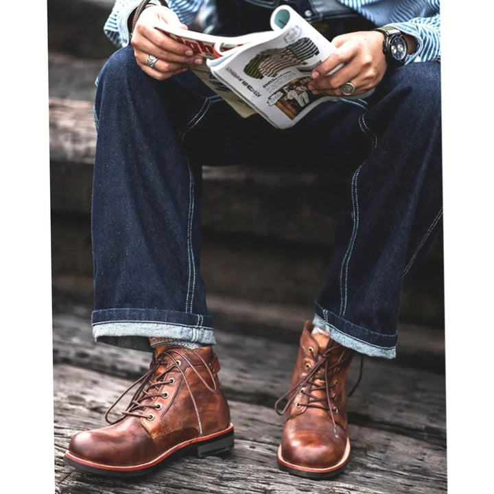 Men's Lace-Up Ankle Boots Casual Leather-Look Chukka