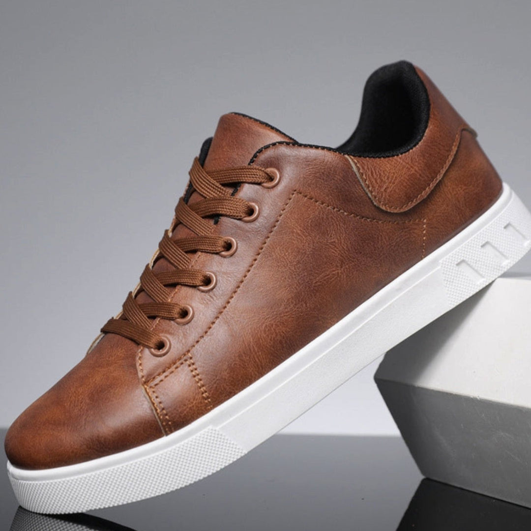 Men's Lace-Up Faux Leather Casual Flatform Trainers