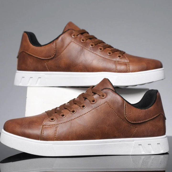 Men's Lace-Up Faux Leather Casual Flatform Trainers