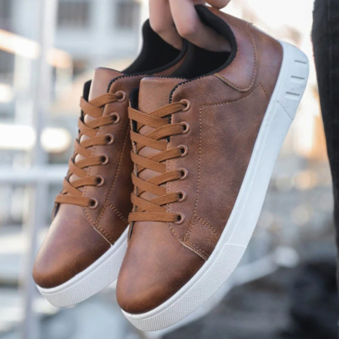 Men's Lace-Up Faux Leather Casual Flatform Trainers
