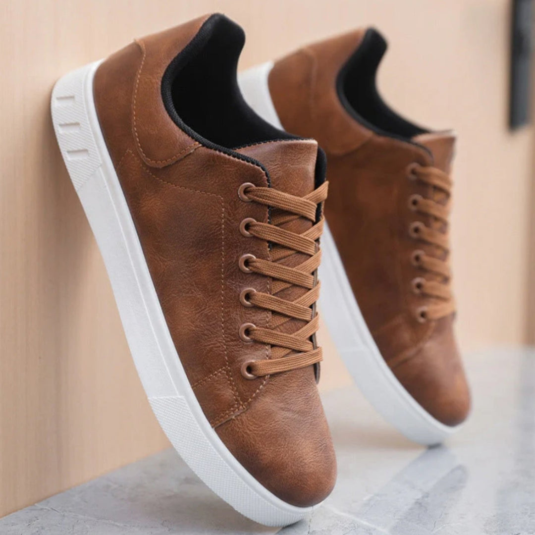 Men's Lace-Up Faux Leather Casual Flatform Trainers