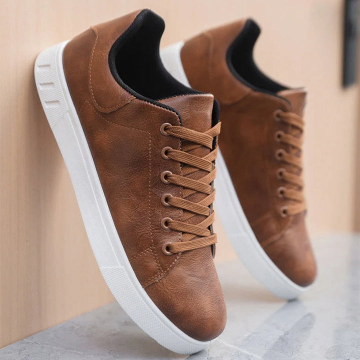 Men's Lace-Up Faux Leather Casual Flatform Trainers
