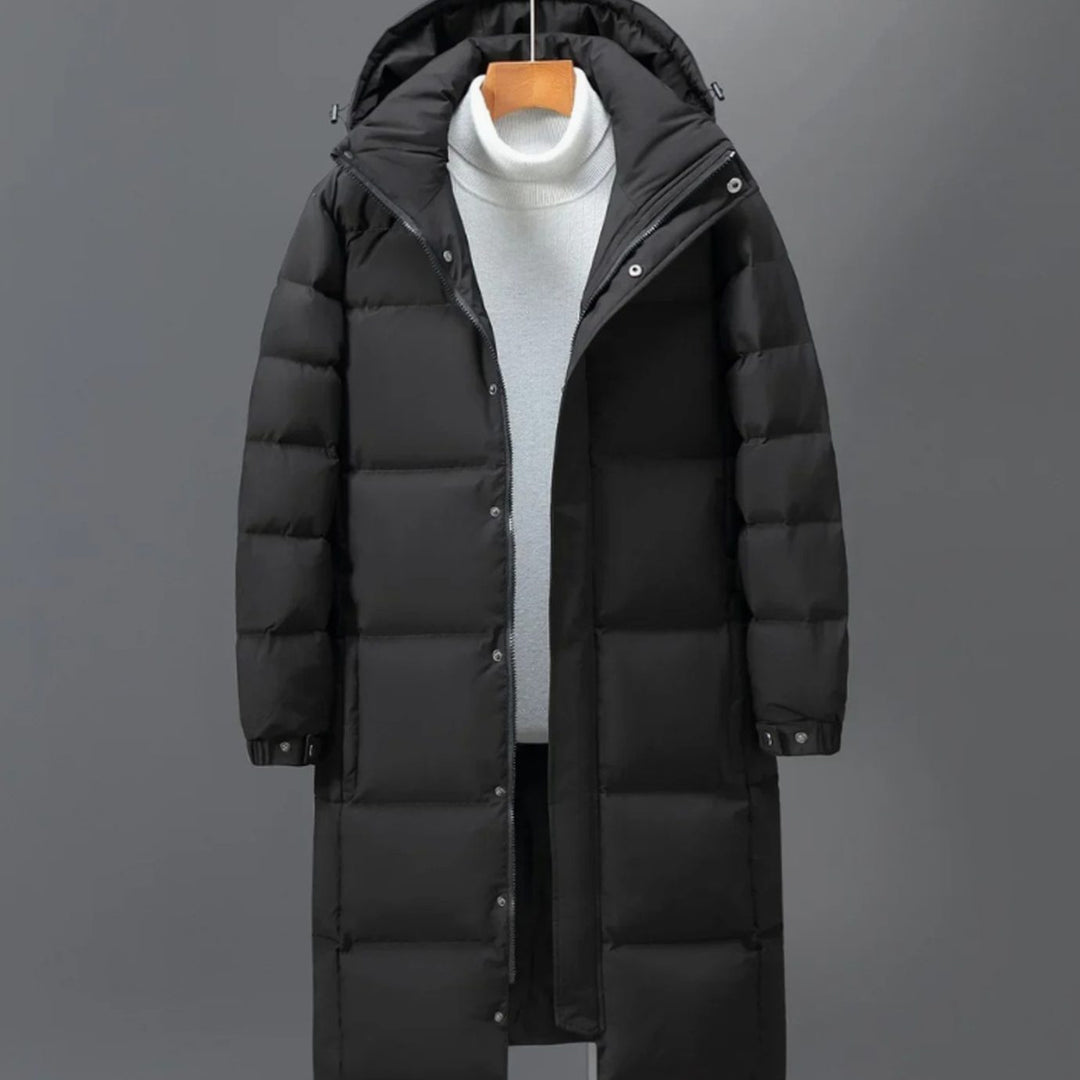 Men's Long Quilted Hooded Puffer Winter Coat